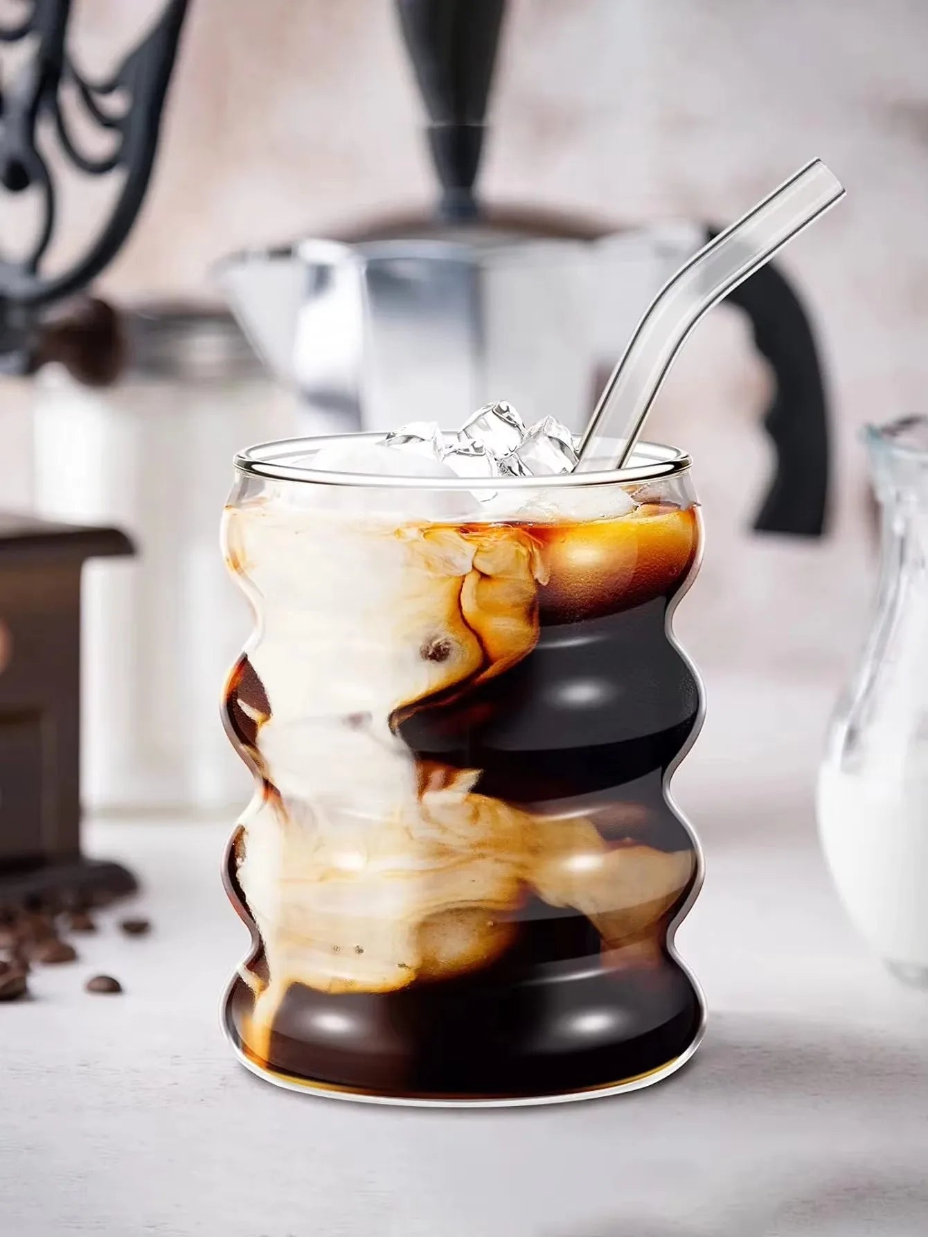 Wave Trinkgläser, wellenförmige Trinkgläser mit Strohhalm 2 - 4 Stück