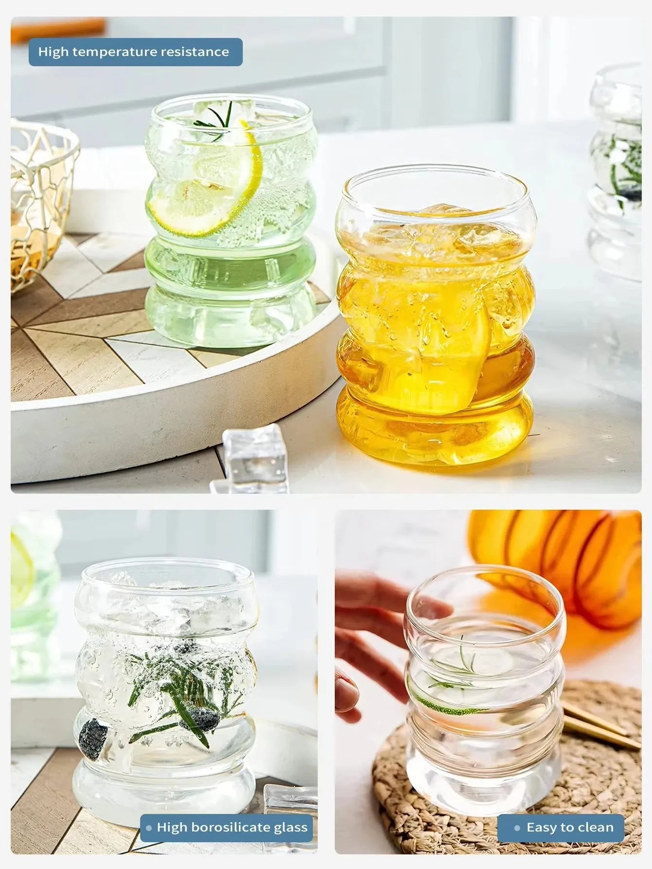 Wave Trinkgläser, wellenförmige Trinkgläser mit Strohhalm 2 - 4 Stück