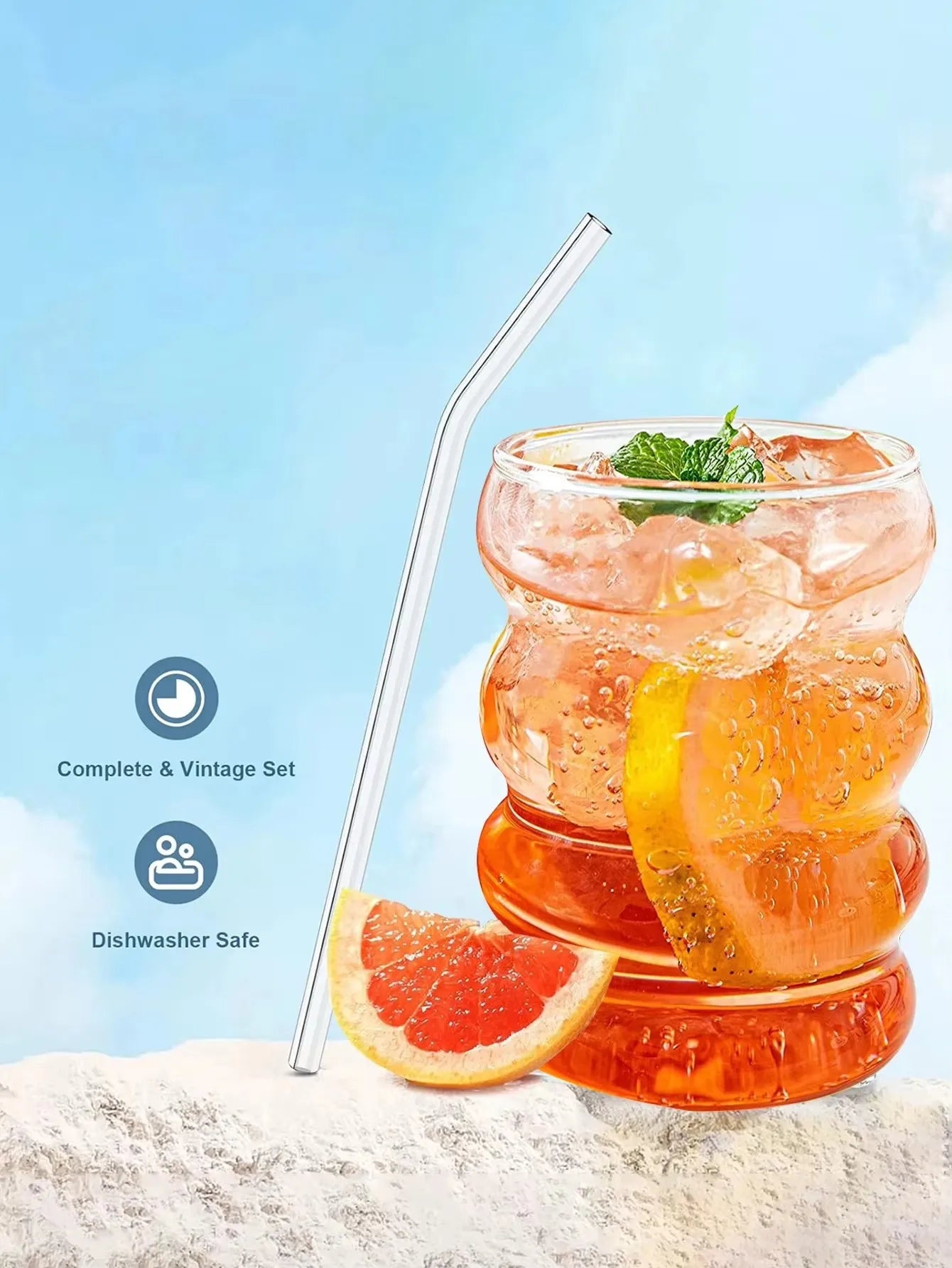 Wave Trinkgläser, wellenförmige Trinkgläser mit Strohhalm 2 - 4 Stück